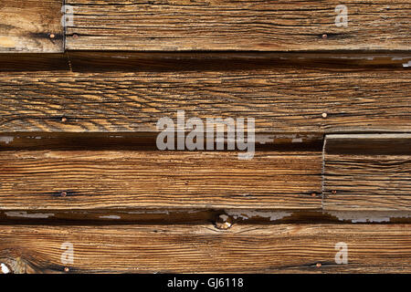 Vecchie tavole di legno su edificio, close up usa Foto Stock