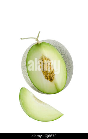 Guardati melone verde isolato su sfondo bianco Foto Stock