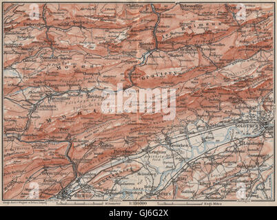 Giura bernese. Solothurn Biel/Bienne Rebeuvelier Tavannes. Topo-map, 1897 Foto Stock