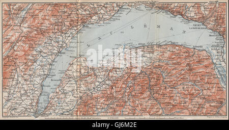 Il lago di Ginevra/Lac Leman. St Cergue Chatel St Jean d'Aulph Losanna, Evian 1897 mappa Foto Stock