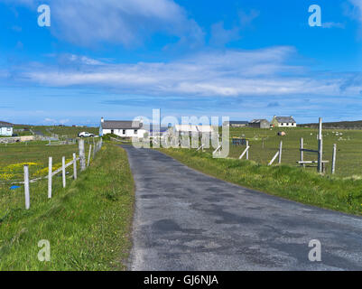 dh FAIR ISLE SHETLAND Road Village croft cottage case scozia isole Foto Stock