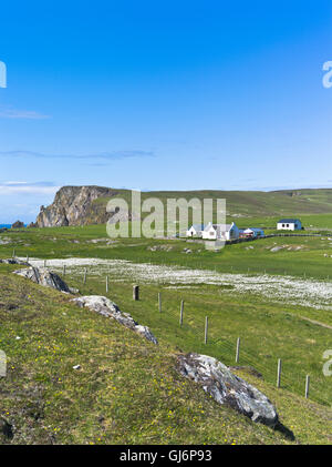 dh FAIR ISLE SHETLAND Cottage casa bog campo di cotone remoto scozia croft isola il paesaggio di fiducia nazionale Foto Stock