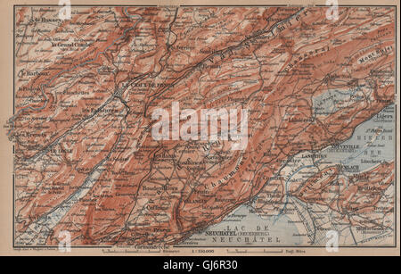 A nord-ovest del Giura. Neuchâtel La Chaux de Fonds Neuveville. Topo-map, 1899 Foto Stock