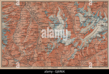 GRAND ST BERNARD DINTORNI Arolla Grand Combin massiccio Orsières Mt Velan, 1899 Mappa Foto Stock