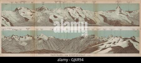 PANORAMA GORNERGRAT. Zermatt Monte Rosa Breithorn Cervino, Mischabel 1899 mappa Foto Stock