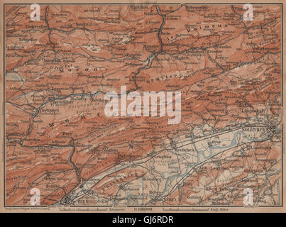 Giura bernese. Solothurn Biel/Bienne Rebeuvelier Tavannes. Topo-map, 1901 Foto Stock