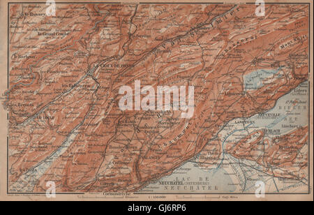 A nord-ovest del Giura. Neuchâtel La Chaux de Fonds Neuveville. Topo-map, 1901 Foto Stock