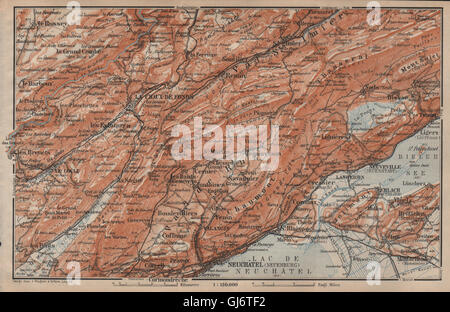 A nord-ovest del Giura. Neuchâtel La Chaux de Fonds Neuveville. Topo-map, 1905 Foto Stock