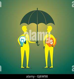 Gli uomini lo scambio di idee e di denaro o fissare il vettore di concetto Illustrazione Vettoriale