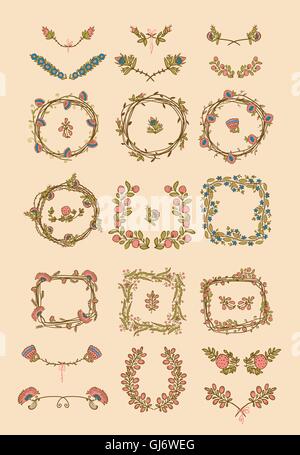 Grande set di floral elementi di design grafico Illustrazione Vettoriale