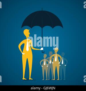 Gli uomini fissano il cliente in base al concetto di ombrello Illustrazione Vettoriale