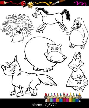 Animali serie cartoon libro da colorare Illustrazione Vettoriale