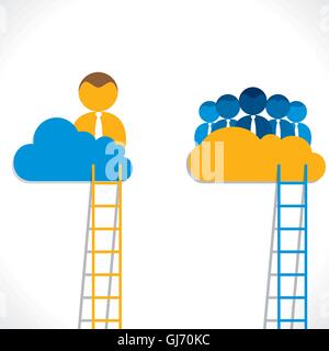 Il concetto di leadership o di leader e il suo team nel cloud vettore di fondo Illustrazione Vettoriale