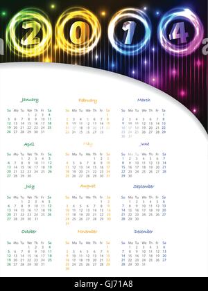 Colori luminosi di calendario per il 2014 Illustrazione Vettoriale