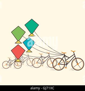 Colorato aquilone fissare il vettore di bicicletta Illustrazione Vettoriale