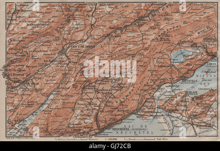 A nord-ovest del Giura. Neuchâtel La Chaux de Fonds Neuveville. Topo-map, 1911 Foto Stock