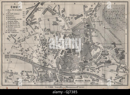 COIRE / Chur. Chur. town city stadtplan. La Svizzera Suisse Schweiz, 1911 Mappa Foto Stock