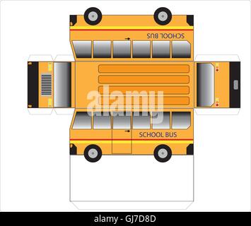 Scuola di semplice contorno di bus, tagliare e incollare in un modello 3D Illustrazione Vettoriale