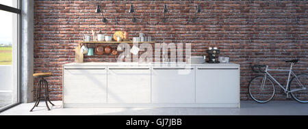 Il design moderno lussuosa cucina interna. Il rendering 3D Foto Stock