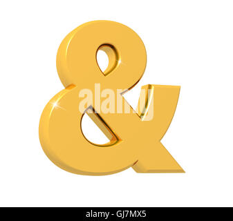 3D rendering del simbolo & realizzata in oro scintillante con la riflessione isolata su sfondo bianco. Foto Stock