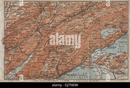 A nord-ovest del Giura. Neuchâtel La Chaux de Fonds Neuveville. Topo-map, 1920 Foto Stock