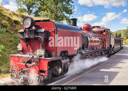 Welsh Highland Ferrovie locomotiva a vapore 138 alla stazione di Beddgelert, Parco Nazionale di Snowdonia, Gwynedd, Wales, Regno Unito Foto Stock
