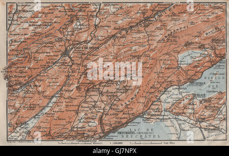A nord-ovest del Giura. Neuchâtel La Chaux de Fonds Neuveville. Topo-map, 1922 Foto Stock