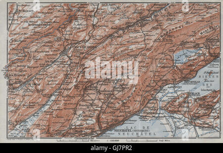 A nord-ovest del Giura. Neuchâtel La Chaux de Fonds Neuveville. Topo-map, 1928 Foto Stock