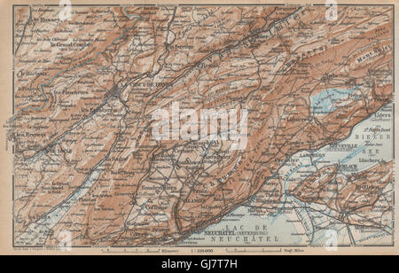 A nord-ovest del Giura. Neuchâtel La Chaux de Fonds Neuveville. Topo-map, 1938 Foto Stock