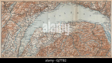 Il lago di Ginevra/Lac Leman. St Cergue Chatel St Jean d'Aulph Losanna, Evian 1938 mappa Foto Stock