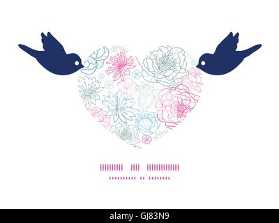 Vector grigio e rosa lineart floreali uccelli azienda silhouette cardiaca telaio invito modello di biglietto di auguri modello Illustrazione Vettoriale