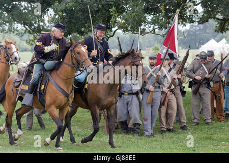 Unione dei soldati sul campo di battaglia della Guerra Civile Americana rievocazione storica Foto Stock