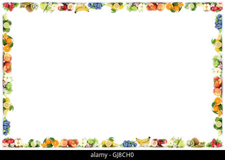 Frutti di colore arancione apple mele arance banane telaio con copyspace spazio copia Foto Stock