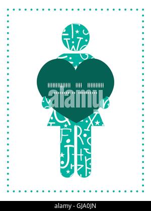 Vector bianco su verde alfabeto lettere donna innamorata silhouette modello di frame saluto invito modello di scheda Illustrazione Vettoriale