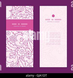 Vettore di fiori rosa lineart telaio verticale modello invito biglietti di auguri insieme Illustrazione Vettoriale