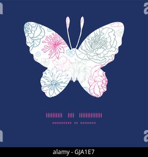 Vector grigio e rosa lineart floreali butterfly silhouette telaio modello Illustrazione Vettoriale