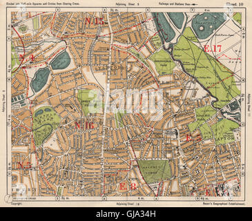 NE DI LONDRA. Stoke Newington Stamford Hill Clapton South Tottenham BACON, 1933 Mappa Foto Stock