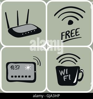 Vector disegnati a mano icone wifi Illustrazione Vettoriale
