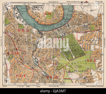 SE Londra. Deptford Greenwich Cubitt Town Lewisham Blackheath. BACON, 1933 Mappa Foto Stock