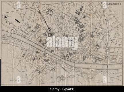 Firenze Firenze. Antica città piano. Mappa della città. L'Italia. BRADSHAW, 1895 Foto Stock