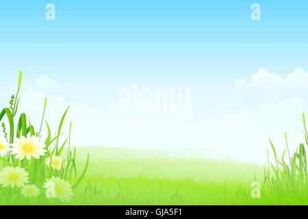 Paesaggio verde con fiori Illustrazione Vettoriale