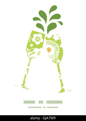 Vettore e verde giardino d'oro sagome tostare bicchieri da vino silhouettes telaio modello Illustrazione Vettoriale