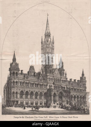 Manchester New Town Hall. Speakman & Charlesworth architetti, antica stampa 1868 Foto Stock