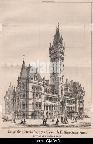 Manchester New Town Hall e Albert Square facciata; Thos Worthington architetto, 1868 Foto Stock