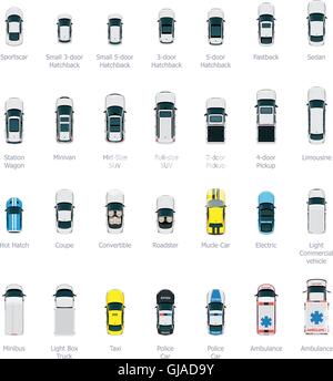 Vettore vista aerea automobili e camion impostato Illustrazione Vettoriale