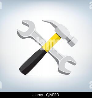 Martello e chiave icona Illustrazione Vettoriale