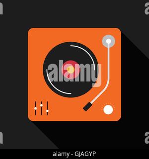 Retro Vintage grammofono design piatto icona isolato illustrazione vettoriale Illustrazione Vettoriale