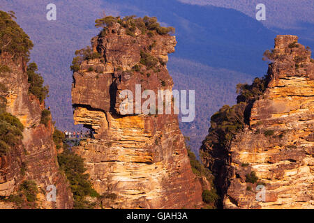 Le tre sorelle al tramonto, Australia le tre sorelle che sovrasta il Jamison Valley Foto Stock