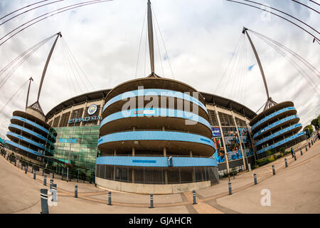 Etihad Stadium è a casa per il Manchester City English Premier League football club, uno dei più grandi club in Inghilterra. Foto Stock