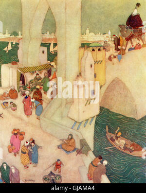 Nella città di Baghdad. Illustrazione da Edmund Dulac per Sindbad il marinaio. Foto Stock